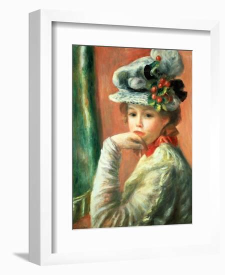 Young Girl in a White Hat-Pierre-Auguste Renoir-Framed Giclee Print