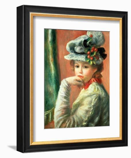 Young Girl in a White Hat-Pierre-Auguste Renoir-Framed Giclee Print