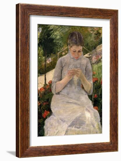 Young Girl in the Garden, Woman Sewing, c.1880-Mary Cassatt-Framed Giclee Print