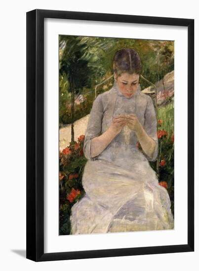 Young Girl in the Garden, Woman Sewing, c.1880-Mary Cassatt-Framed Giclee Print