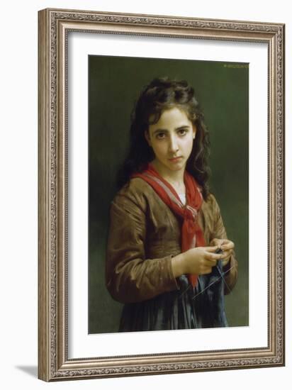 Young Girl Knitting, 1874-William Adolphe Bouguereau-Framed Giclee Print