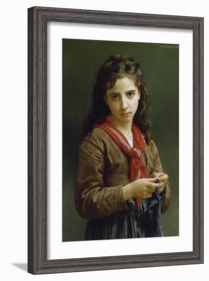 Young Girl Knitting, 1874-William Adolphe Bouguereau-Framed Giclee Print
