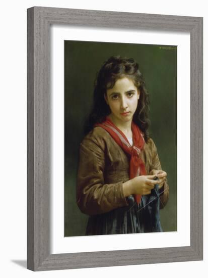 Young Girl Knitting, 1874-William Adolphe Bouguereau-Framed Giclee Print