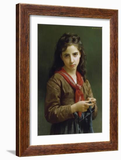 Young Girl Knitting, 1874-William Adolphe Bouguereau-Framed Giclee Print