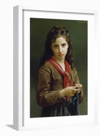 Young Girl Knitting, 1874-William Adolphe Bouguereau-Framed Giclee Print