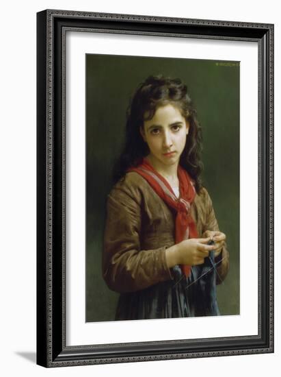 Young Girl Knitting, 1874-William Adolphe Bouguereau-Framed Giclee Print