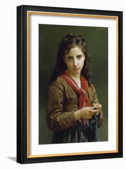 Young Girl Knitting, 1874-William Adolphe Bouguereau-Framed Giclee Print