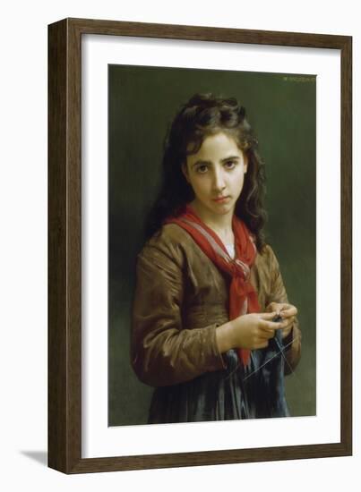 Young Girl Knitting, 1874-William Adolphe Bouguereau-Framed Premium Giclee Print