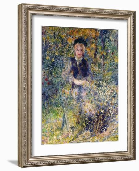 Young Girl on a Garden Bench, 1875-Pierre-Auguste Renoir-Framed Giclee Print