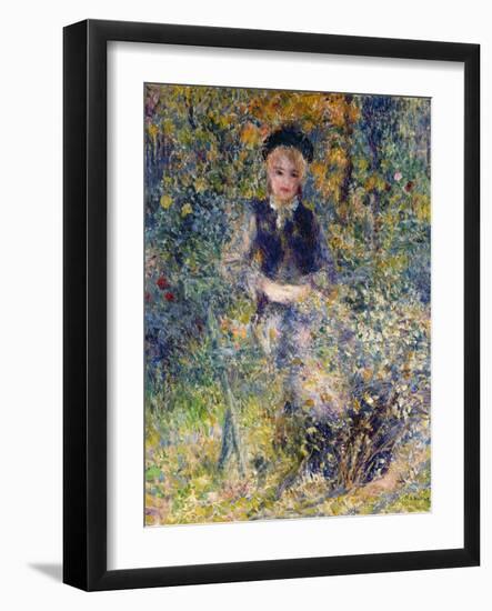 Young Girl on a Garden Bench, 1875-Pierre-Auguste Renoir-Framed Giclee Print