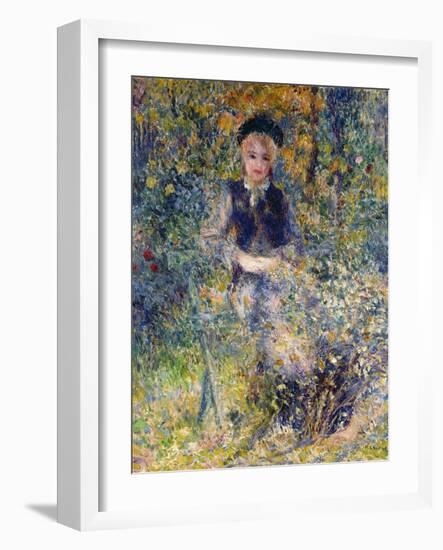 Young Girl on a Garden Bench, 1875-Pierre-Auguste Renoir-Framed Giclee Print