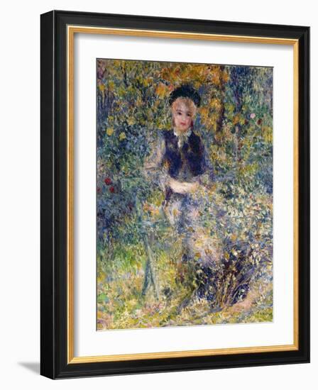 Young Girl on a Garden Bench, 1875-Pierre-Auguste Renoir-Framed Giclee Print