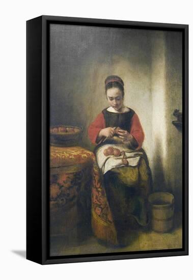 Young Girl Peeling Apples-Nicholaes Maes-Framed Stretched Canvas