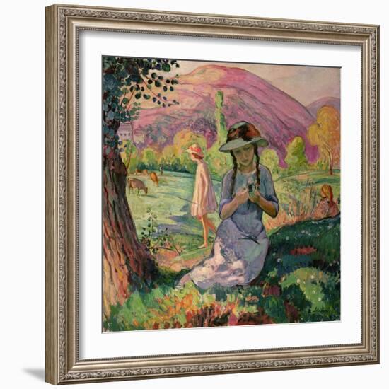 Young Girl Picking Flowers, 1910-Henri Lebasque-Framed Giclee Print