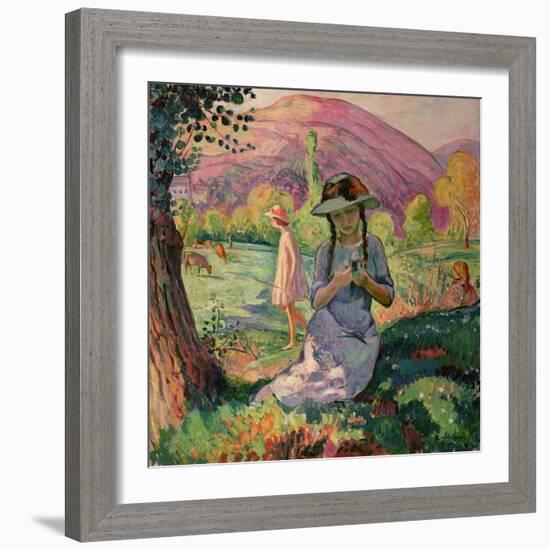 Young Girl Picking Flowers, 1910-Henri Lebasque-Framed Giclee Print