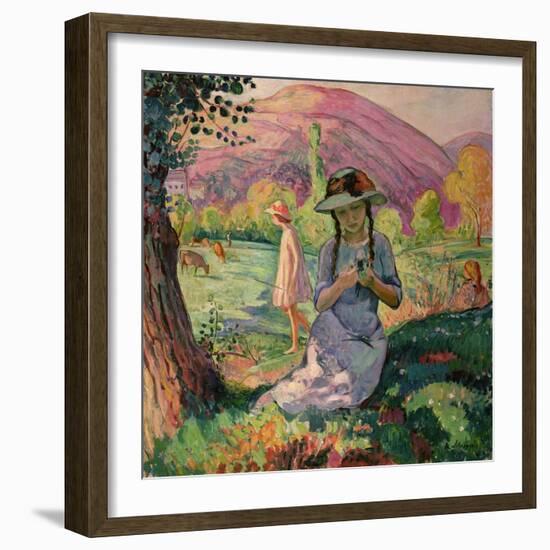 Young Girl Picking Flowers, 1910-Henri Lebasque-Framed Giclee Print