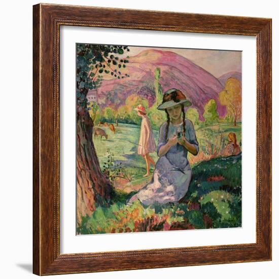 Young Girl Picking Flowers, 1910-Henri Lebasque-Framed Giclee Print