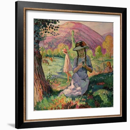 Young Girl Picking Flowers, 1910-Henri Lebasque-Framed Giclee Print