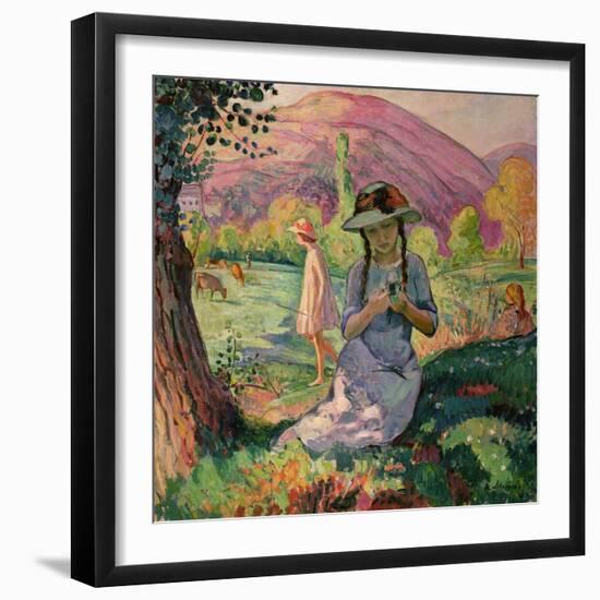 Young Girl Picking Flowers, 1910-Henri Lebasque-Framed Giclee Print