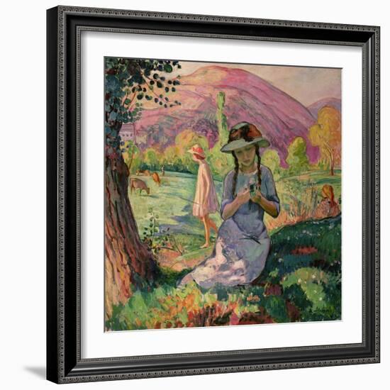 Young Girl Picking Flowers, 1910-Henri Lebasque-Framed Giclee Print