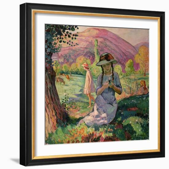 Young Girl Picking Flowers, 1910-Henri Lebasque-Framed Giclee Print