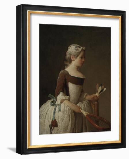 Young Girl Playing Badminton-Jean-Baptiste Simeon Chardin-Framed Giclee Print