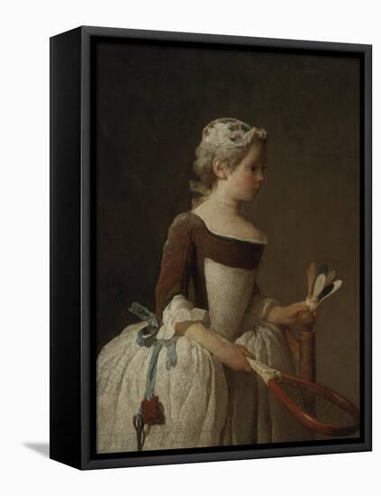 Young Girl Playing Badminton-Jean-Baptiste Simeon Chardin-Framed Premier Image Canvas