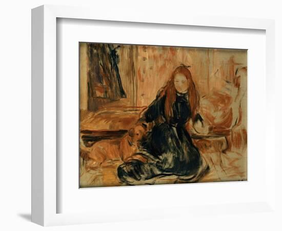Young Girl Playing with a Dog-Berthe Morisot-Framed Giclee Print