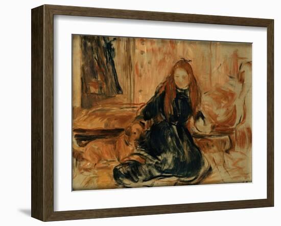 Young Girl Playing with a Dog-Berthe Morisot-Framed Giclee Print