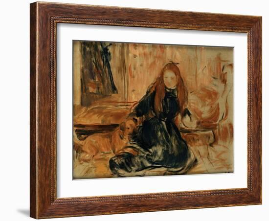 Young Girl Playing with a Dog-Berthe Morisot-Framed Giclee Print