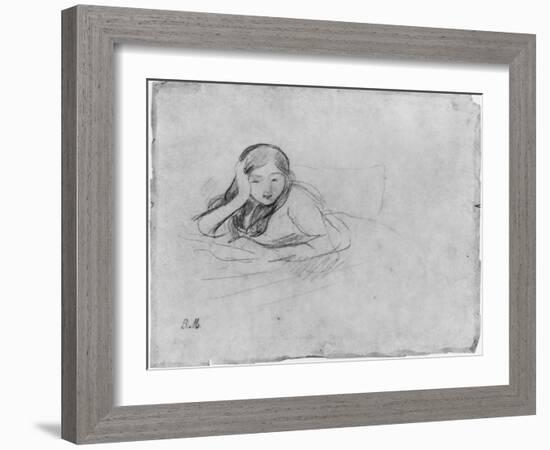 Young Girl Reading, 1889 (Black Lead on Paper)-Berthe Morisot-Framed Giclee Print