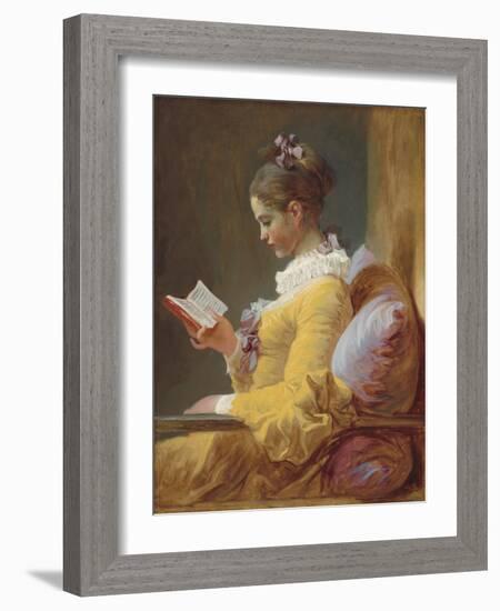 Young Girl Reading, by Jean-Honore Fragonard, c. 1770, French painting,-Jean-Honore Fragonard-Framed Premium Giclee Print