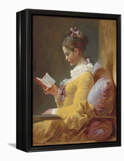 Young Girl Reading, by Jean-Honore Fragonard, c. 1770, French painting,-Jean-Honore Fragonard-Framed Stretched Canvas