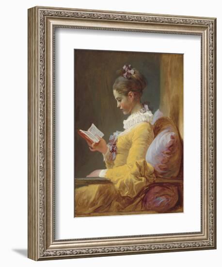 Young Girl Reading, by Jean-Honore Fragonard, c. 1770, French painting,-Jean-Honore Fragonard-Framed Art Print