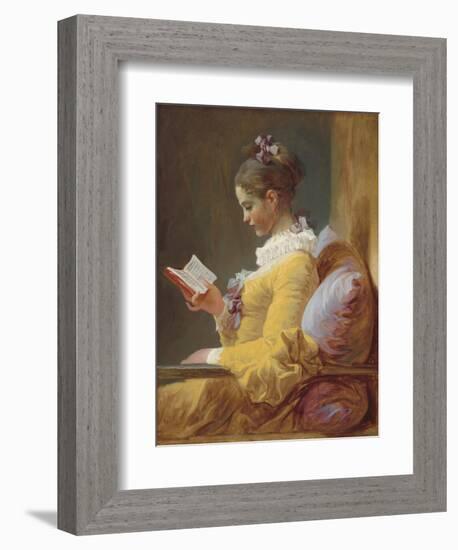 Young Girl Reading, by Jean-Honore Fragonard, c. 1770, French painting,-Jean-Honore Fragonard-Framed Art Print