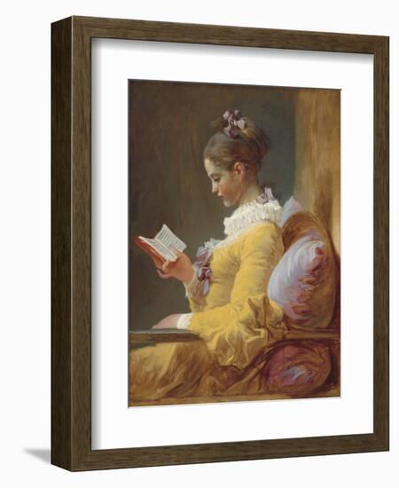 Young Girl Reading, by Jean-Honore Fragonard, c. 1770, French painting,-Jean-Honore Fragonard-Framed Art Print