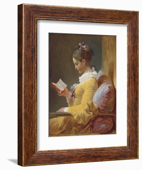 Young Girl Reading, by Jean-Honore Fragonard, c. 1770, French painting,-Jean-Honore Fragonard-Framed Art Print
