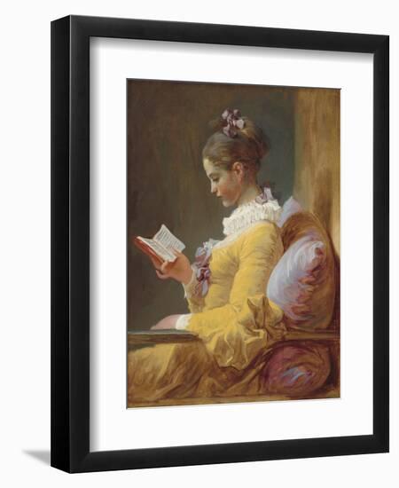 Young Girl Reading, by Jean-Honore Fragonard, c. 1770, French painting,-Jean-Honore Fragonard-Framed Art Print