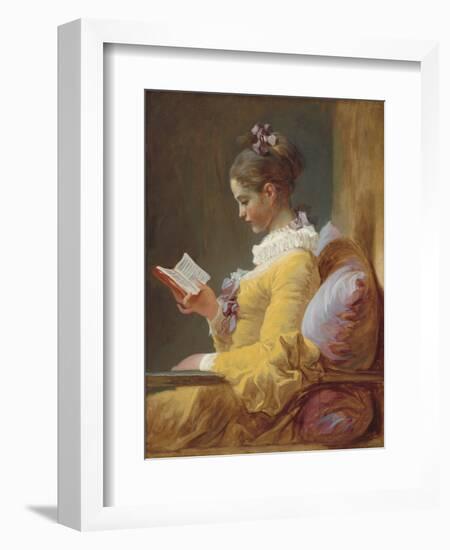 Young Girl Reading, by Jean-Honore Fragonard, c. 1770, French painting,-Jean-Honore Fragonard-Framed Art Print