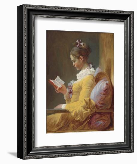 Young Girl Reading, by Jean-Honore Fragonard, c. 1770, French painting,-Jean-Honore Fragonard-Framed Art Print