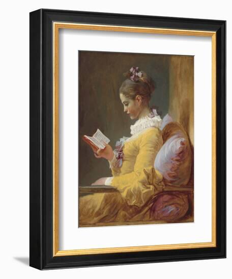 Young Girl Reading, by Jean-Honore Fragonard, c. 1770, French painting,-Jean-Honore Fragonard-Framed Art Print