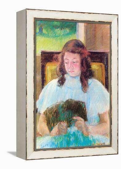 Young Girl Reading-Mary Cassatt-Framed Stretched Canvas