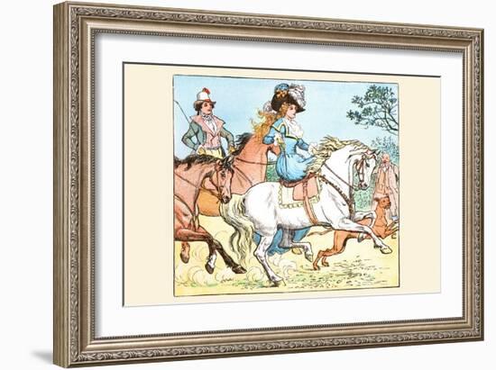 Young Girl Rides a White Horse Followed by a Suitor-Randolph Caldecott-Framed Art Print