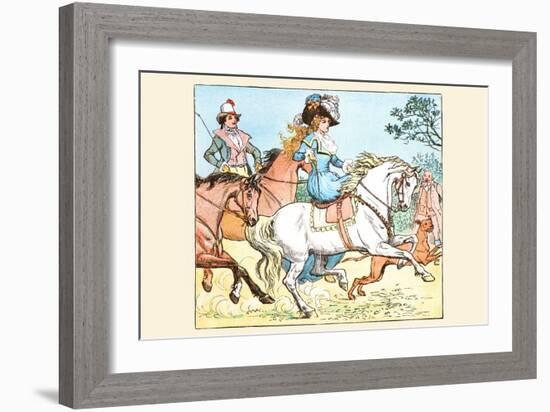 Young Girl Rides a White Horse Followed by a Suitor-Randolph Caldecott-Framed Art Print