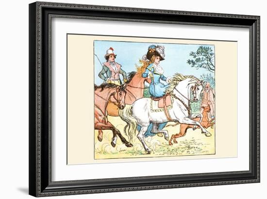 Young Girl Rides a White Horse Followed by a Suitor-Randolph Caldecott-Framed Art Print