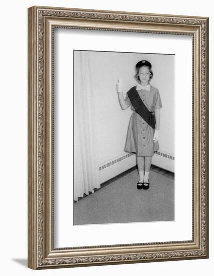 Young Girl Scout Makes Oath and Pledge, Ca. 1963-null-Framed Photographic Print