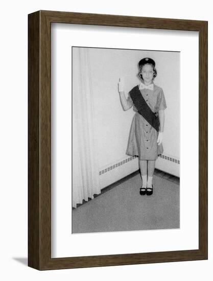Young Girl Scout Makes Oath and Pledge, Ca. 1963-null-Framed Photographic Print
