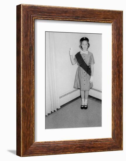 Young Girl Scout Makes Oath and Pledge, Ca. 1963-null-Framed Photographic Print