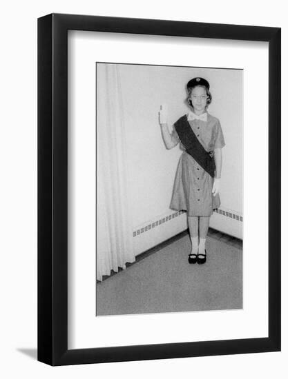 Young Girl Scout Makes Oath and Pledge, Ca. 1963-null-Framed Photographic Print