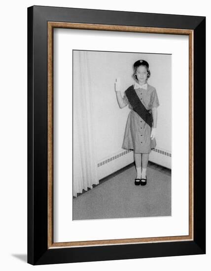 Young Girl Scout Makes Oath and Pledge, Ca. 1963-null-Framed Photographic Print